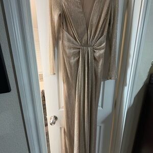 Betsy & Adam Metallic Gold Color  Long Sleeve Gown Size 10